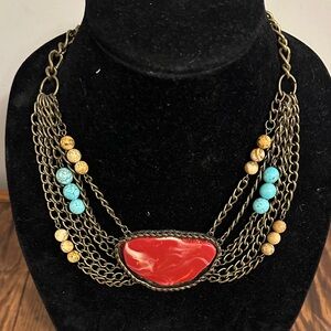 Chic Red and Turquoise Stone Necklace
